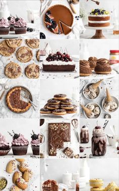 a collage of different desserts and pastries