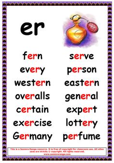 a poster with the words er in different colors and font styles, including one for each letter