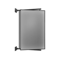 an image of a bathroom mirror with black frame and metal bars on the sides, against a white background