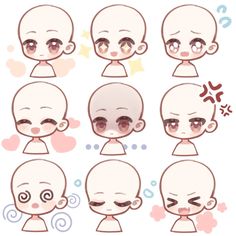 various facial expressions for an anime character