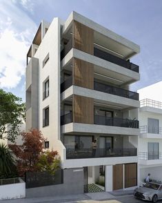 an apartment building with balconies and balconies on the second floor is shown in this artist's rendering