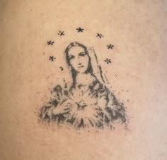 Hail Mary Tattoo, Immaculate Heart Of Mary Tattoo, Small Virgin Mary Tattoo, Roman Catholic Tattoos, Biblically Accurate Angel Tattoo, Mother Mary Tattoos, Catholic Tattoos, Mary Tattoo, Funky Tattoos