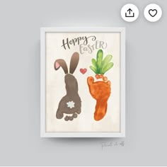 an image of a happy easter card with rabbits and carrots in the shape of hands