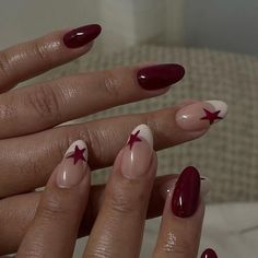 Nail Inspo Simple Design, Anna Nails, December Nails, Maroon Nails, Red French, Smink Inspiration, Y2k Nails, Makijaż Smokey Eye