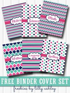 the free binder cover set includes four different patterns, and is available in pink, blue