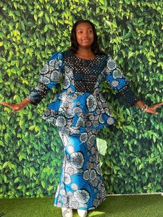 Ankara set, top and bottom, skirt, blouse, wedding set, kitenge,event outfit, african dress, afrian design, beautiful dress Fitted Ankara Fabric Sets For Wedding, Fitted Batik Print Long Sleeve Sets, Fitted Long Sleeve Batik Print Sets, Fitted Blue Dress, Skirt Blouse, Design Dresses, Event Outfit, Kitenge, Skirt And Blouse