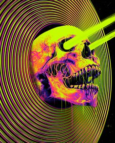 Trippy Artwork, Image Halloween, Trippy Designs, Psychadelic Art, Putao, Neon Aesthetic, Dark Art Illustrations, A Skull, Neon Art