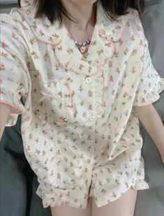 Cottage Core Pyjamas, Cottage Core Pajamas, Cute Sleepwear Korean, Cutesy Pajamas, Japanese Pjs, Dainty Pajamas, Cute Sleepwear Aesthetic, Cute Pajamas Aesthetic, Pijama Cute