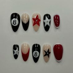 #nailart #nailinspo 8ball Nails, Fake Nails Designs, Punk Nails, Grunge Nails, Girly Acrylic Nails, Pretty Gel Nails, Dream Nails, Funky Nails, Pretty Acrylic Nails