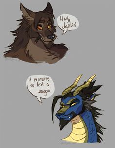 two different types of dragon heads, one with yellow eyes and the other with black hair