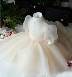 Royal Princess Dress, Wedding Dresses For Kids, Girls Tulle Dress, Dress For Baby, Birthday Girl Dress, Beige Dress, Girls Formal Dresses, Christening Dress