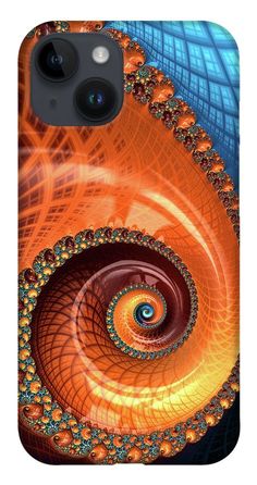 an orange and blue spiral design phone case