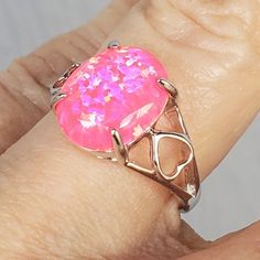 Amazing Flash Hot Pink Opal Heart Ring, 10x12mm Lab Created Opal. See Flash On Video! 925 Sterling Silver Heart Design Ring. Gift Box Included. Great Gift! Pink Opal Ring In Sterling Silver For Anniversary, Pink Sterling Silver Opal Ring For Anniversary, Heart Opal Ring, Luxury Pink Opal Ring Gift, Silver Pink Opal Ring Gift, Silver Pink Opal Ring For Gift, Pink Opal Ring In Sterling Silver For Gift, Hot Pink Opal, Pink Opal Sterling Silver Ring Gift