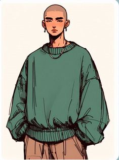 a drawing of a man wearing a green sweater