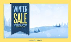 winter sale banner with snowy landscape