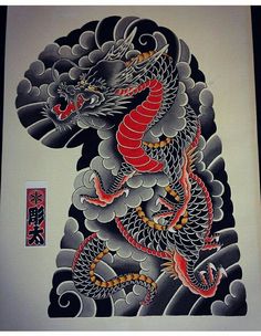 Traditional Japanese Dragon Tattoo, Eva Tattoo, Traditional Tattoo Dragon, Dragon Tattoo Chest, Mangas Tattoo, Dragon Tattoo Sketch, Dragon Sleeve, Dragon Tattoo Art, Fish Designs