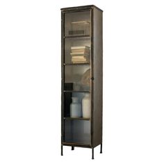 Kalalou Iron And Glass Apothecary Cabinet-3 Metal Shelf With Glass Door, Metal Glass Wall Cabinet, Black Metal And Glass Cabinets, Tall Black Metal Cabinet, Glass And Metal Display Cabinet, Man Cave Display Cabinet, Iron Cabinet Kitchen, Bronze Metal Cabinet, Bistro Cabinet