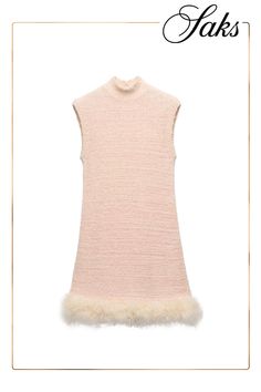 This cotton mini-dress boasts a soft, flared silhouette with a ribbed high-neck adorned with a delicate feather trim, adding a touch of refined elegance. Sleeveless Knitted motif Flared fit Ribbed collar Back button fastening Hem with ostrich feathers Imported 68% Cotton, 32% Nylon Mini Dress With Feathers, Dress With Feathers, Cotton Mini Dress, Feather Trim, Ostrich Feathers, Apparel Accessories, Feathers, Prada, High Neck