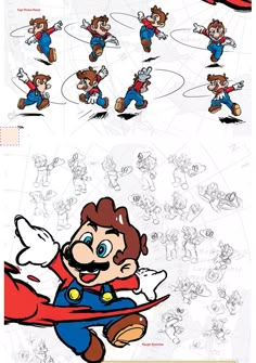 the super mario bros character sheet is shown with many different poses and expressions on it