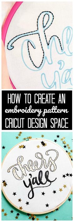 two pictures with the words how to create an embroidery design space on them and in front of