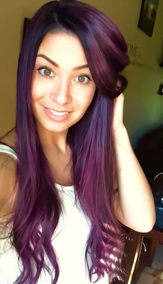 My deep violet hair. Goldwell Elumen VV. The best hair dye for a shiny and gorgeous new color that lasts! #plumhairdontcare Deep Violet Hair Color, Deep Violet Hair, Violet Hair Color, Deep Purple Hair, Goldwell Elumen, Long Purple Hair, Violet Hair Colors