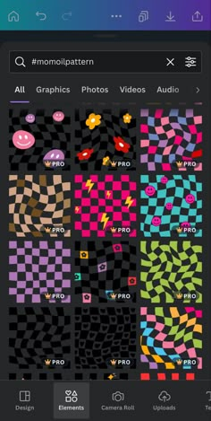 an iphone screen showing the different colors and patterns used in graphic design for video games