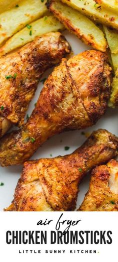 chicken drumsticks with potatoes and parsley on the side