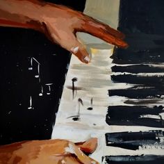 a painting of someone's hands playing the piano