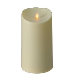 a white candle is lit on a white background