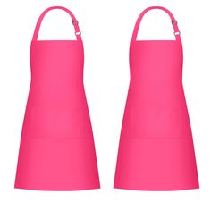 two pink aprons with straps on each side