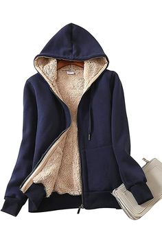 SWISSWELL Hoodies for Women Winter Fleece Sweatshirt - Full Zip Up Thick Sherpa Lined Thick Cardigan, Plus Size Coats, Hoodie Coat, Winter Hoodies, Sleeve Fashion, Dress Shirts For Women, Fleece Coat, Winter Jackets Women, Solid Clothes