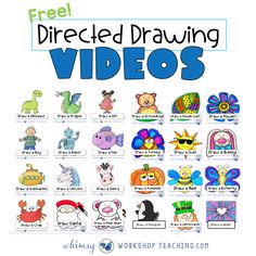 a poster with the words, free directed drawing videos and pictures for children to learn