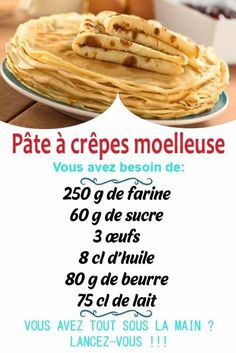 a plate with pancakes on it and the words pate a crepes molleuse