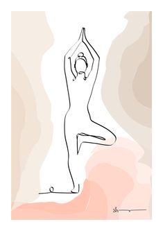 a drawing of a woman doing yoga with her arms in the air and legs crossed