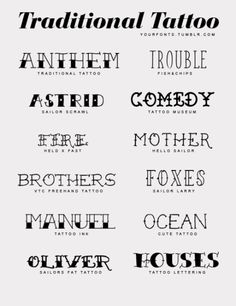 some type of tattoo font that is black and white with the words traditional tattoo on it