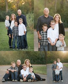 a collage of family photos taken in the park at sunset with their son and two sisters