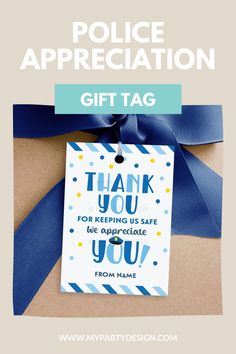 a police appreciation gift tag with blue ribbon