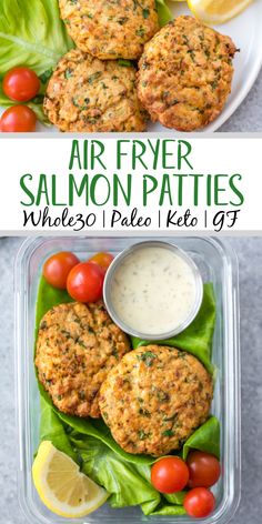 air fryer salmon patties with lettuce and tomatoes