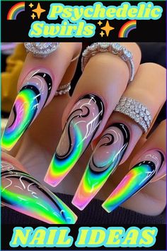 Get groovy with these mesmerizing rainbow swirl nails! ✨ Click for step-by-step tutorials and more psychedelic nail art inspiration on my website.nailart,nails,naildesigns,nailinspo,manicure,beauty,fashion,style,gelnails ,acrylic nails,nailartdesigns,geometricnails,floralnails,frenchmanicure,ombrénails ,marblenails,summernails,winternails,holidaynails,weddingnails,valentinesnails ,rednails,pinknails,bluenails,nudenails,blacknails,springnails Rainbow Swirl Nails, Vintage Nail Art, Nail 2024, Swirl Nails, Cute Nail Colors, Neon Nail Designs, Rainbow Nail, Abstract Nails