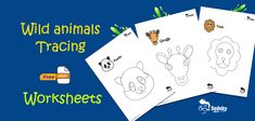 three worksheets with the words wild animals and their faces on them, in front of