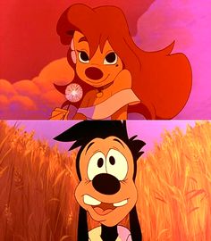 the fox and the hound cartoon is shown in two different pictures, one with an orange nose