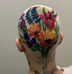 New Years Flowers, Shaved Head Women, Buzzed Hair, Hair Patterns, Dyed Hair Inspiration, Bald Hair