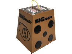 a cardboard box with holes in it and the word big shot written on the side