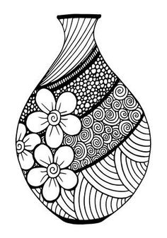 a vase filled with flowers and swirls on a white background royalty - art illustration