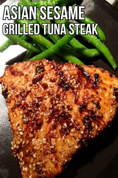 Asian Sesame Grilled Tuna Steak, steak recipes, main dish recipes, main course recipes Fresh Tuna Steak Recipes, Ahi Recipes, Cooking Ahi Tuna, Tuna Steak Dinner, Grilled Tuna Steaks Recipes, Grilled Tuna Steak, Fresh Tuna Recipes, Tuna Steak Recipe, Ahi Tuna Steak Recipe