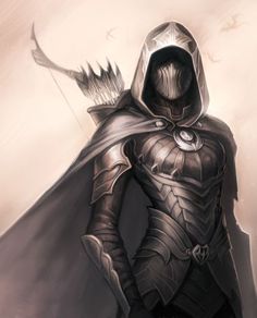 a man dressed in armor with an arrow on his shoulder and wearing a hoodie