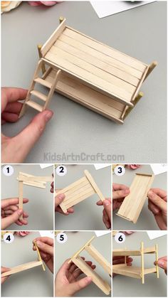 instructions to make a miniature doll house out of popsicle sticks and wood planks