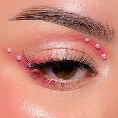 Ringtone Make Up, Cute Makeup Eye Looks, Full Glam Makeup For Brown Eyes, Rhinestone Eye Makeup Hooded Eyes, Light Color Eyeshadow Looks, Pink Makeup Looks For Prom, Pink Makeup For Prom, Eye Crystal Makeup, Lorax Makeup