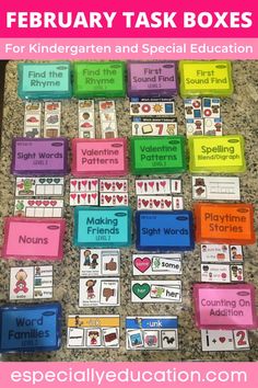 This image contains: Pink-themed task boxes by Especially Education that are perfect for lesson planning! Valentine Sight Words, Diverse Learners, Word Patterns, English Activities