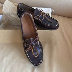 Brand New, Never Worn, Still In Box. Beautiful Leather Moccasin Us Made. Fits True To Size. Vintage Leather Moccasins With Goodyear Welt, Brown Moc Toe Loafers With Vibram Sole, Vintage Moccasins With Stitched Sole And Moc Toe, Street Shoes, Leather Moccasins, Moccasins, Boat Shoes, Men's Shoes, Man Shop